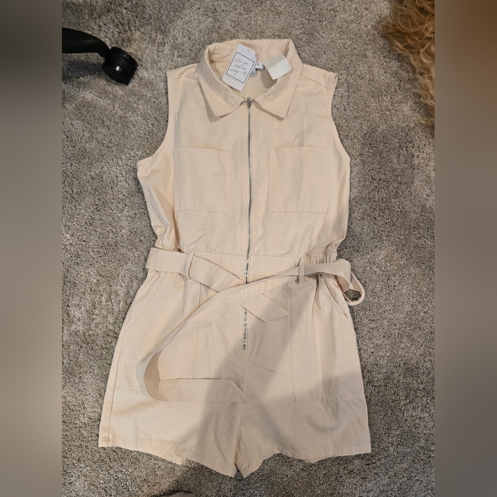 NWT Sleeveless Cream Jumpsuit with Belt